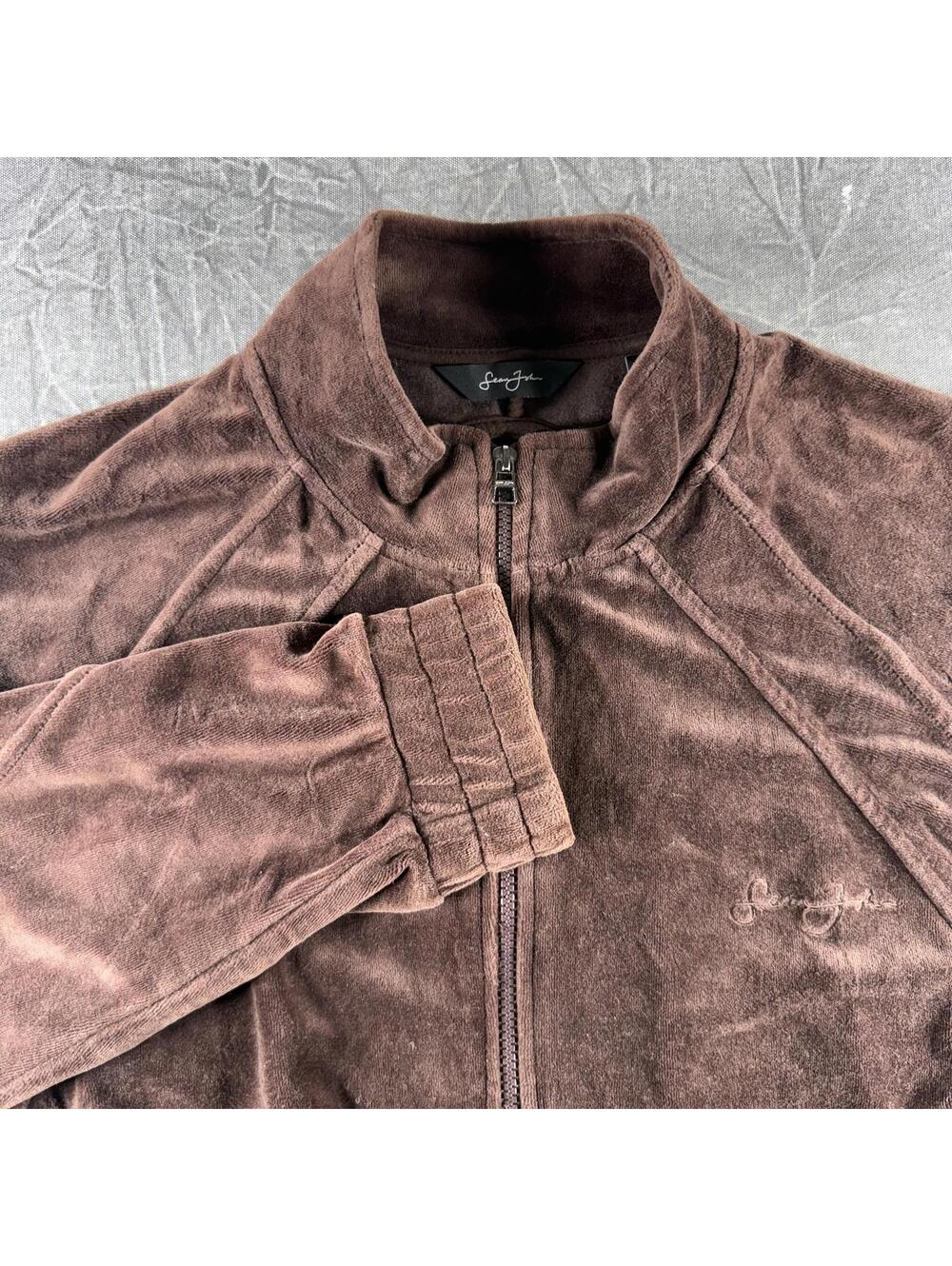 Sean John Jacket Men's XXL Brown Vintage Y2K Velour